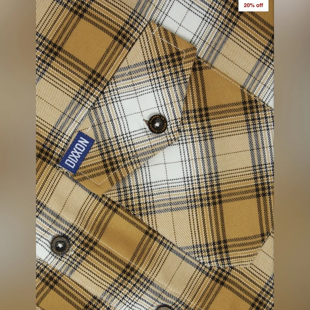 Dickies “Lager” Men's 2XL Yellow and White Plaid Flannel Button-Down Shirt - Picture 2 of 6